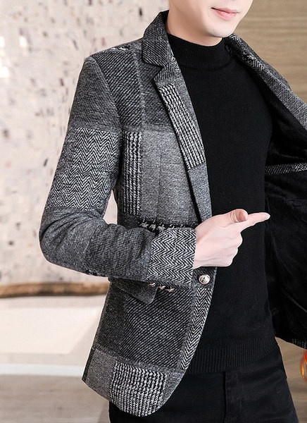 Jachetă casual pentru bărbați cu model de lână, cu buzunar interior