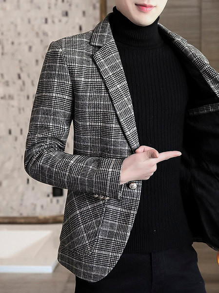 Jachetă casual pentru bărbați cu model de lână, cu buzunar interior