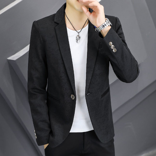 Jachetă la modă pentru bărbați, de culoare uni, cu mânecă lungă și nasturi