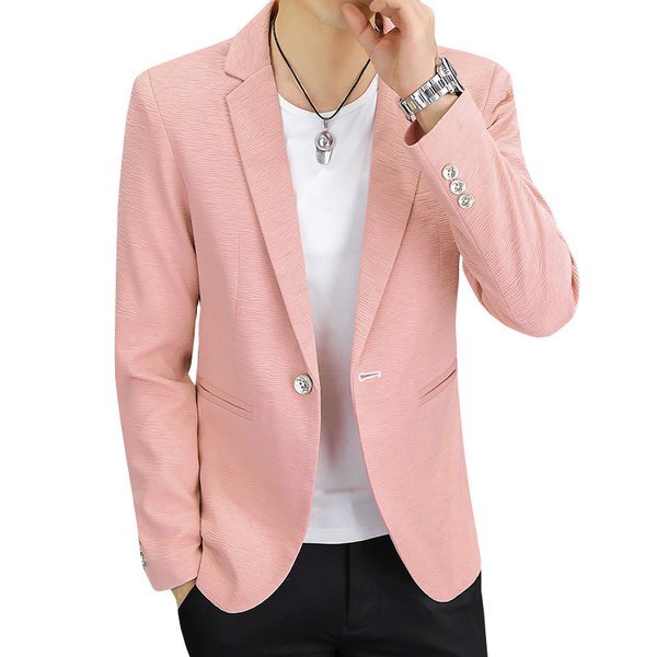 Jachetă la modă pentru bărbați, de culoare uni, cu mânecă lungă și nasturi