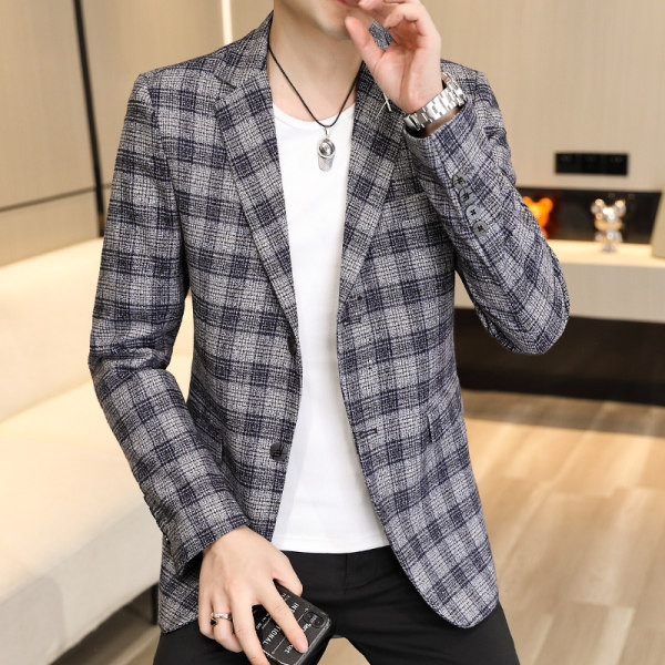 Jachetă cu nasturi în carouri slim fit pentru bărbați