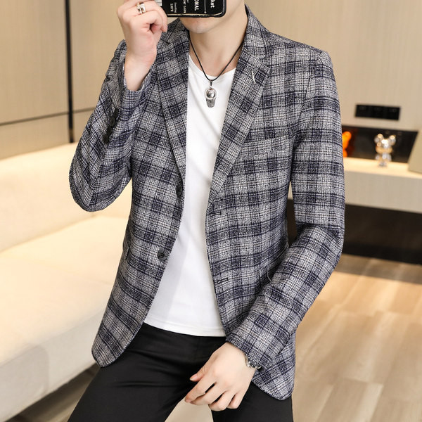 Jachetă cu nasturi în carouri slim fit pentru bărbați