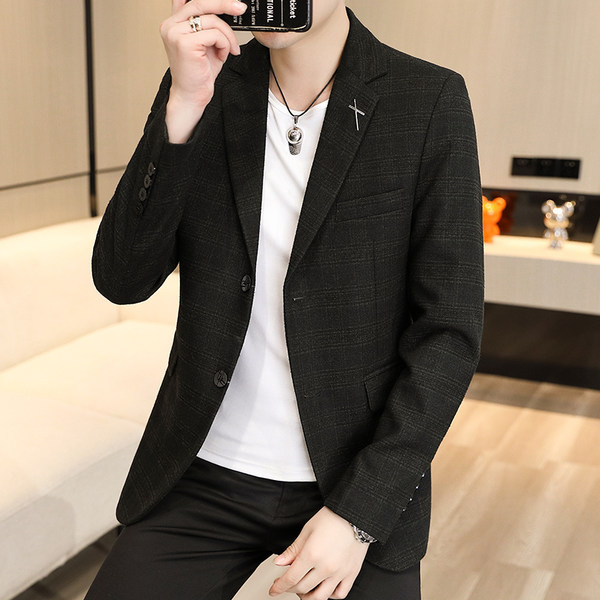 Jachetă cu nasturi în carouri slim fit pentru bărbați