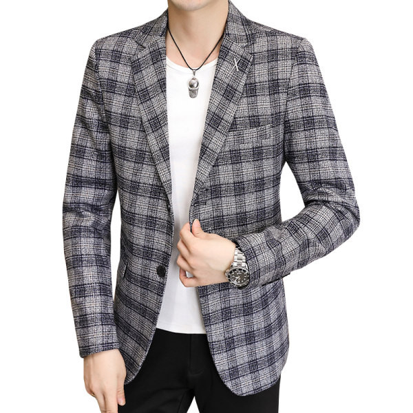 Jachetă cu nasturi în carouri slim fit pentru bărbați