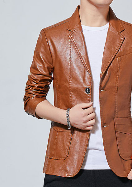 Geaca barbati din piele ecologica model nou cu buzunar si nasturi