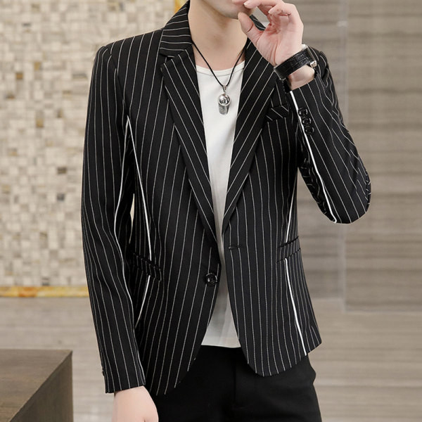 Jachetă bărbați cu dungi de toamnă cu guler și nasturi clasici