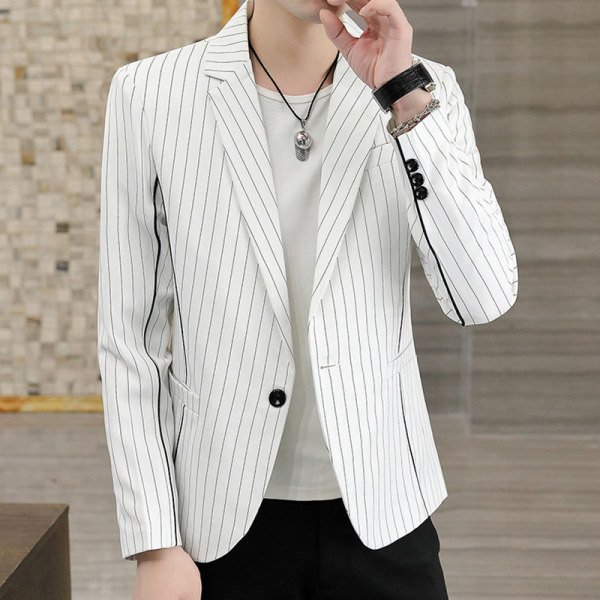 Jachetă bărbați cu dungi de toamnă cu guler și nasturi clasici