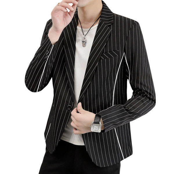 Jachetă bărbați cu dungi de toamnă cu guler și nasturi clasici