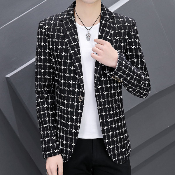 Jachetă bărbătească în carouri de toamnă cu guler clasic și mâneci lungi