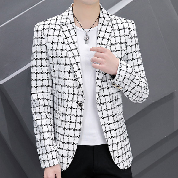 Jachetă bărbătească în carouri de toamnă cu guler clasic și mâneci lungi