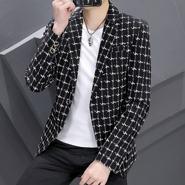 Jachetă bărbătească în carouri de toamnă cu guler clasic și mâneci lungi