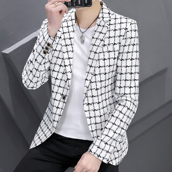 Jachetă bărbătească în carouri de toamnă cu guler clasic și mâneci lungi