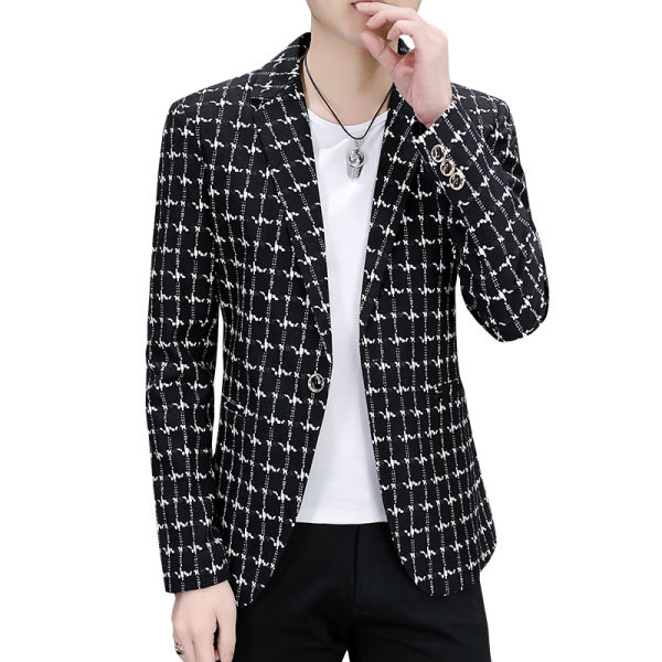 Jachetă bărbătească în carouri de toamnă cu guler clasic și mâneci lungi