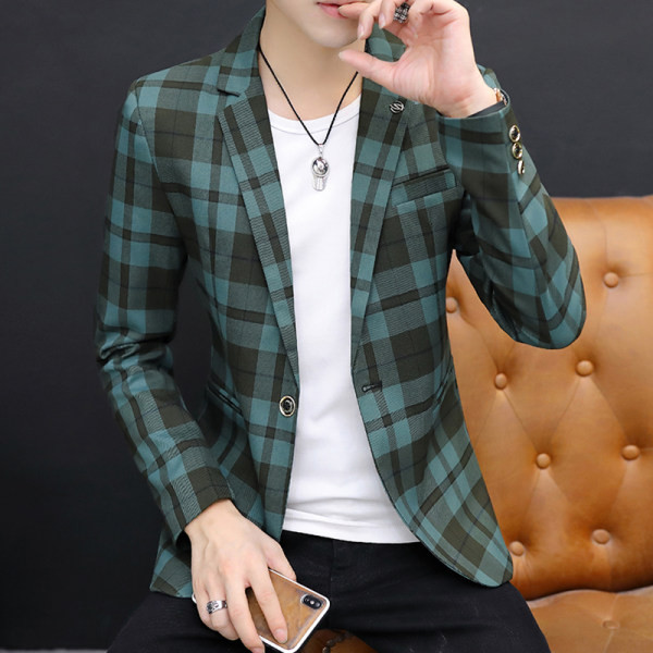 Geaca barbati eleganta in carouri cu buzunar