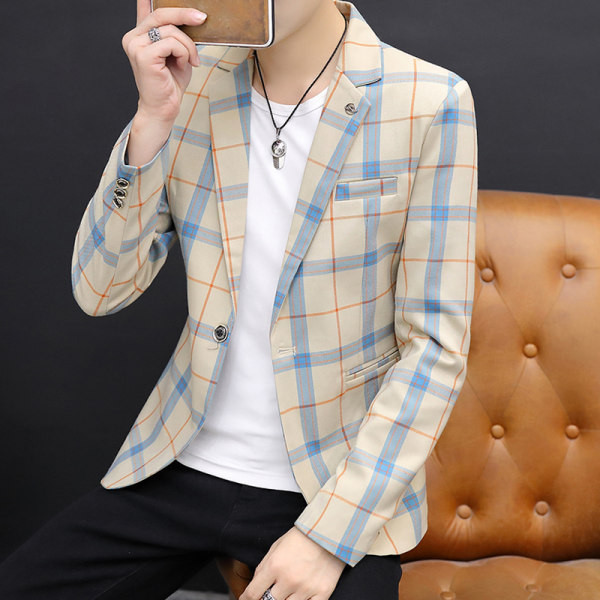 Geaca barbati eleganta in carouri cu buzunar