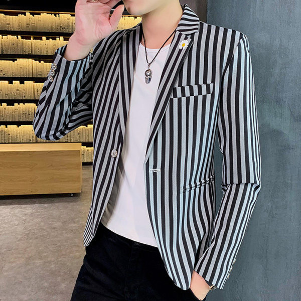 Muški prugasti sako s gumbima i džepom