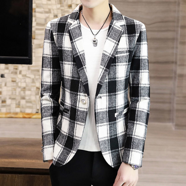 Blazer casual pentru bărbați, în carouri, cu nasturi - Model montat