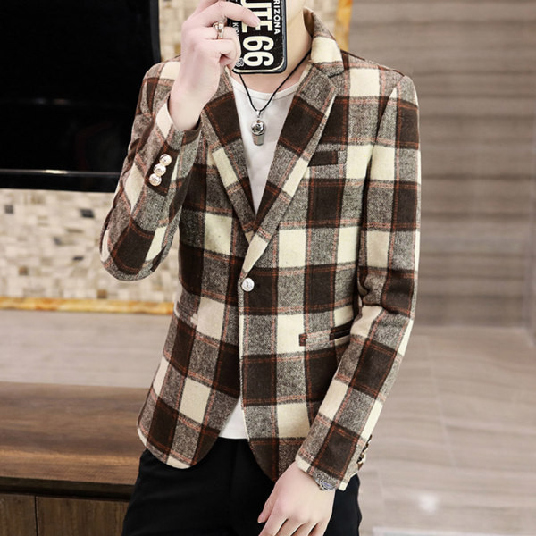 Blazer casual pentru bărbați, în carouri, cu nasturi - Model montat