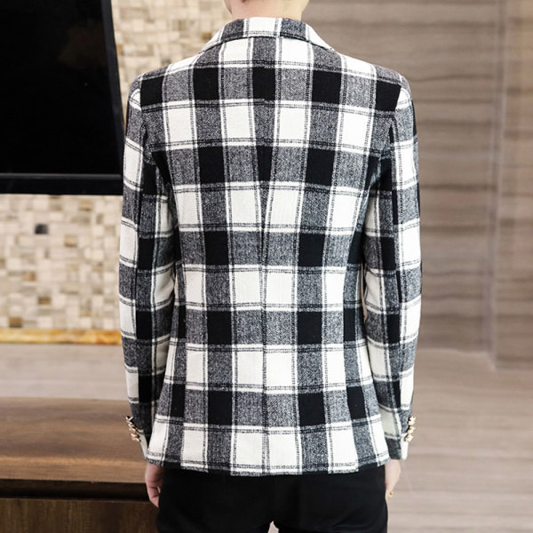 Blazer casual pentru bărbați, în carouri, cu nasturi - Model montat