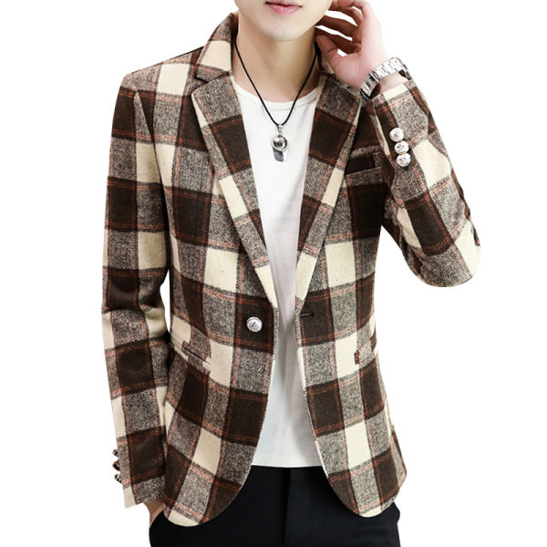 Blazer casual pentru bărbați, în carouri, cu nasturi - Model montat