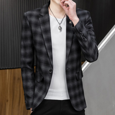Kockás Slim Fit blézer férfiaknak gombokkal