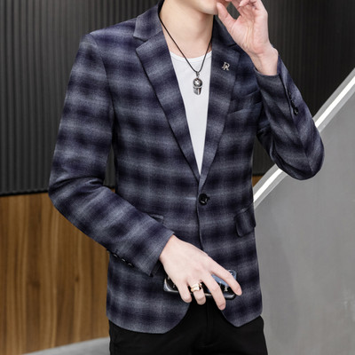 Kockás Slim Fit blézer férfiaknak gombokkal