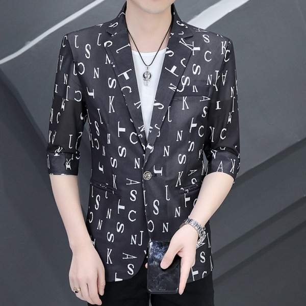 Ležerna muška jakna s 3/4 rukavom i printom