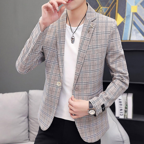 Pavasarinė languota striukė vyrams - prigludęs modelis