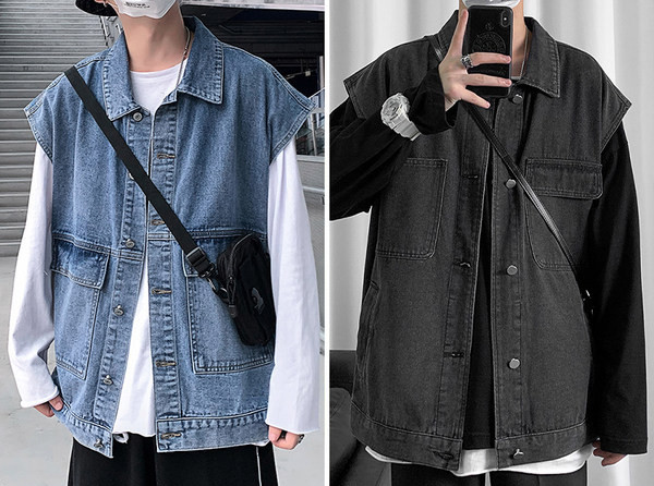 Vesta din denim pentru barbati model nou cu buzunare