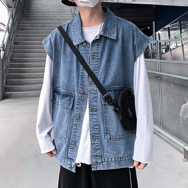 Vesta din denim pentru barbati model nou cu buzunare