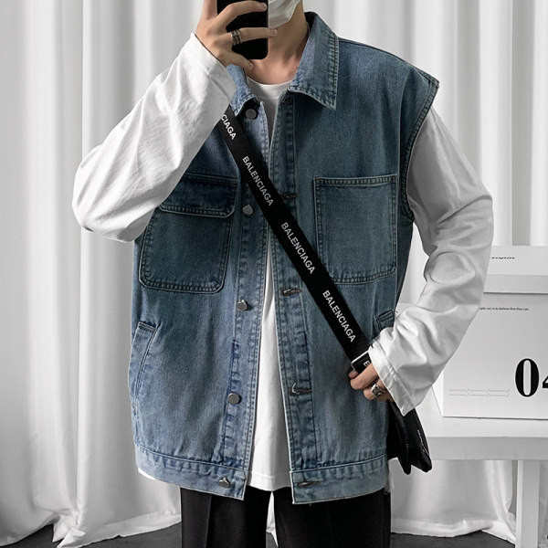 Vesta din denim pentru barbati model nou cu buzunare