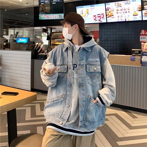 Vestă casual pentru bărbați din denim cu nasturi