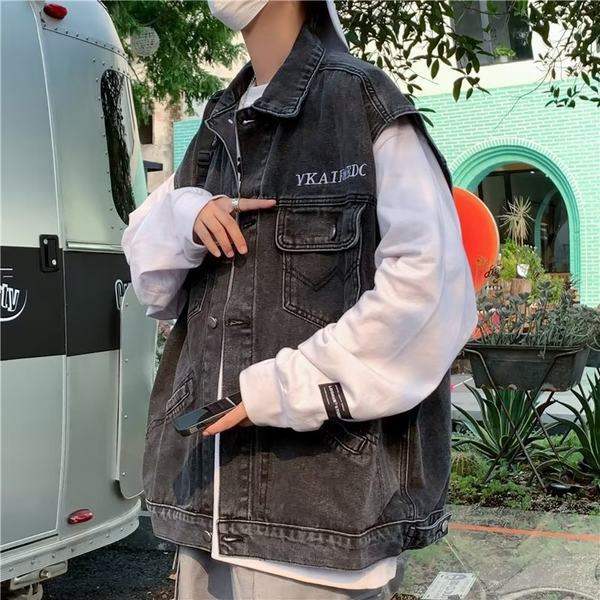 Vestă casual pentru bărbați din denim cu nasturi