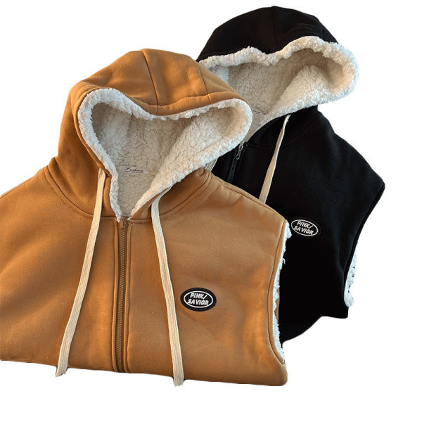 Vestă pentru bărbați cu glugă în jos și inscripție