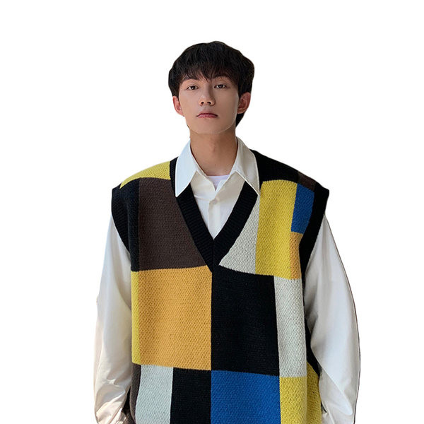 Vestă pentru bărbați în carouri cu decolteu în V