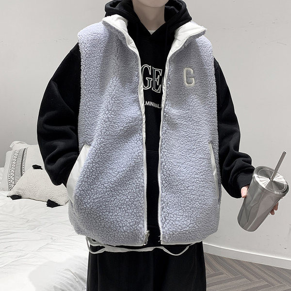 Vestă pentru bărbați cu două fețe și buzunar