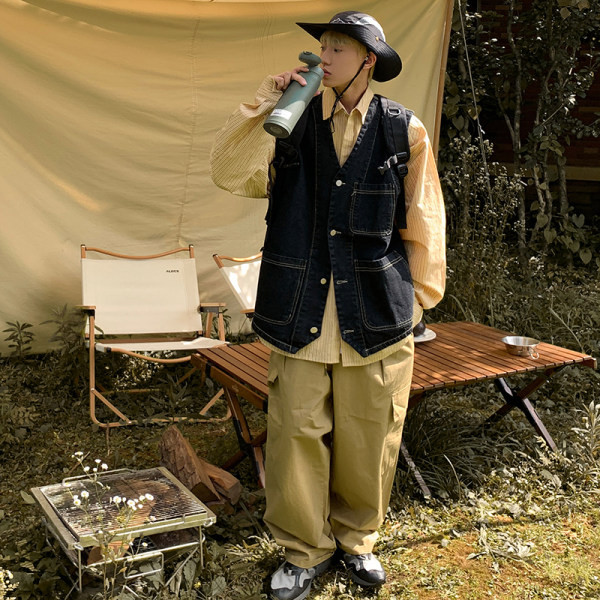 Muški ležerni traper prsluk s džepom i gumbima