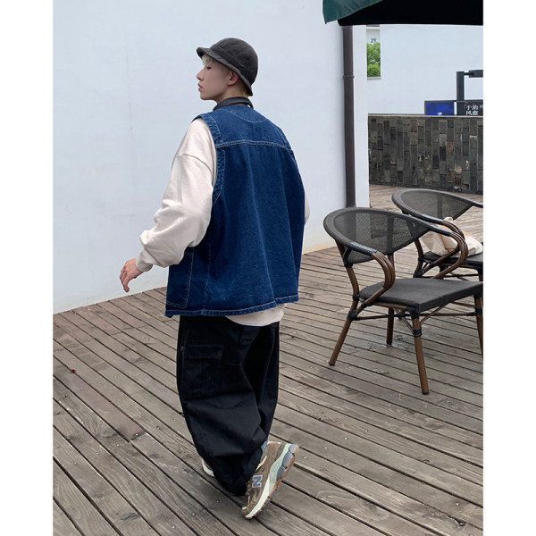 Muški ležerni traper prsluk s džepom i gumbima