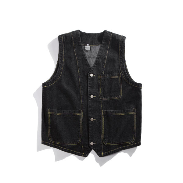 Muški ležerni traper prsluk s džepom i gumbima