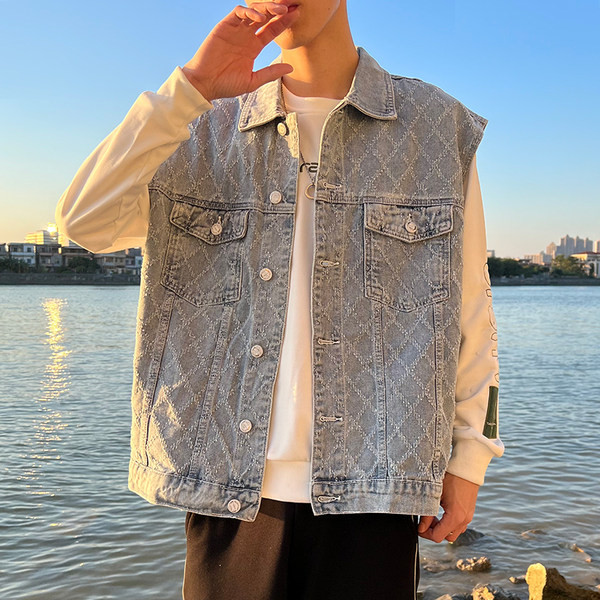 Muški traper prsluk s gumbima i džepom