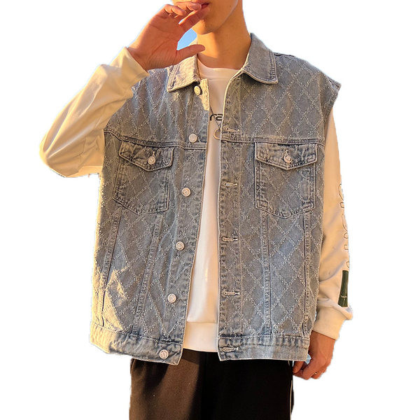 Muški traper prsluk s gumbima i džepom