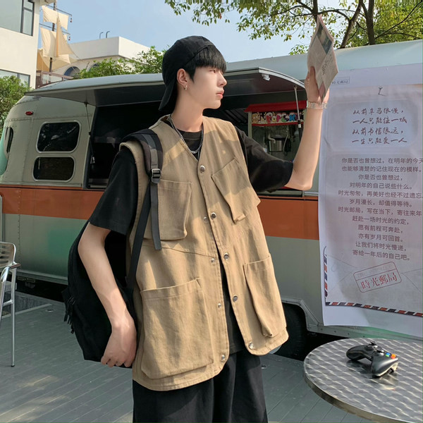 Vesta casual barbatesc cu buzunare - culoare neagra si maro