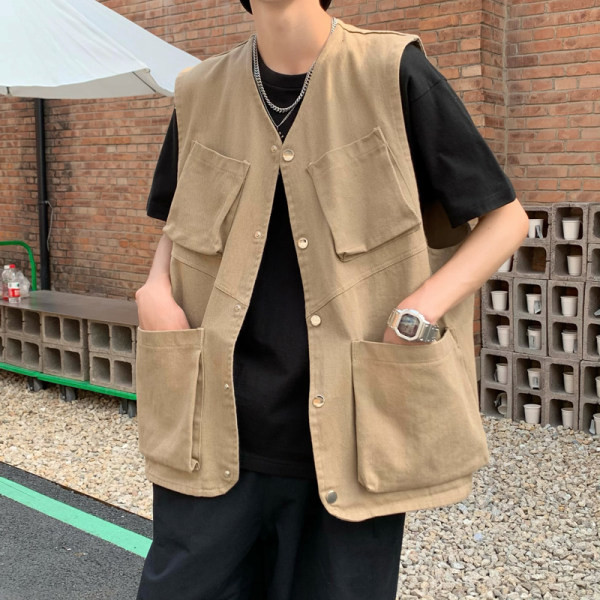 Vesta casual barbatesc cu buzunare - culoare neagra si maro