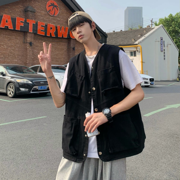 Vesta casual barbatesc cu buzunare - culoare neagra si maro