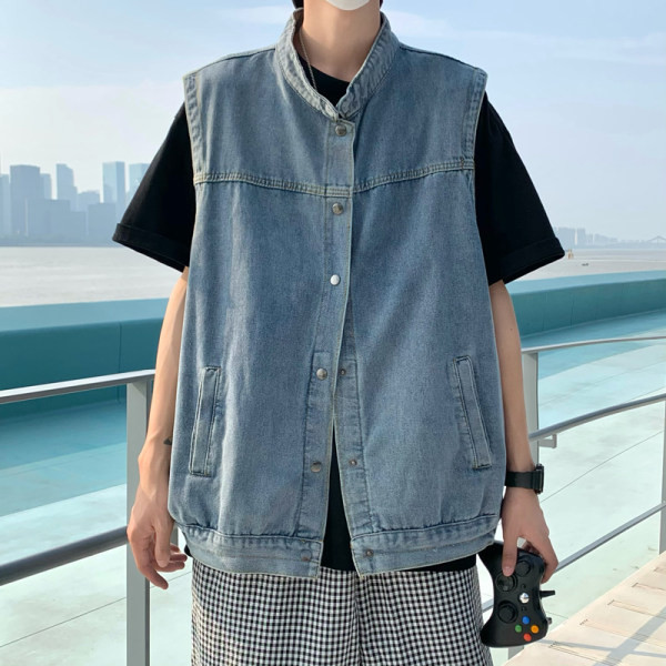 Vesta de denim pentru barbati cu nasturi