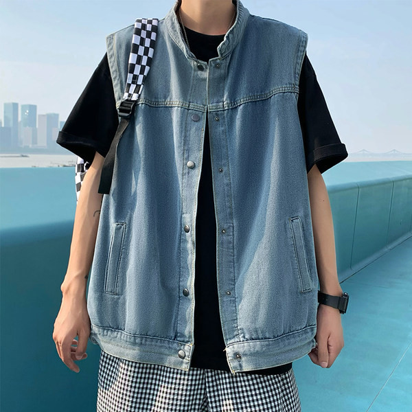 Vesta de denim pentru barbati cu nasturi