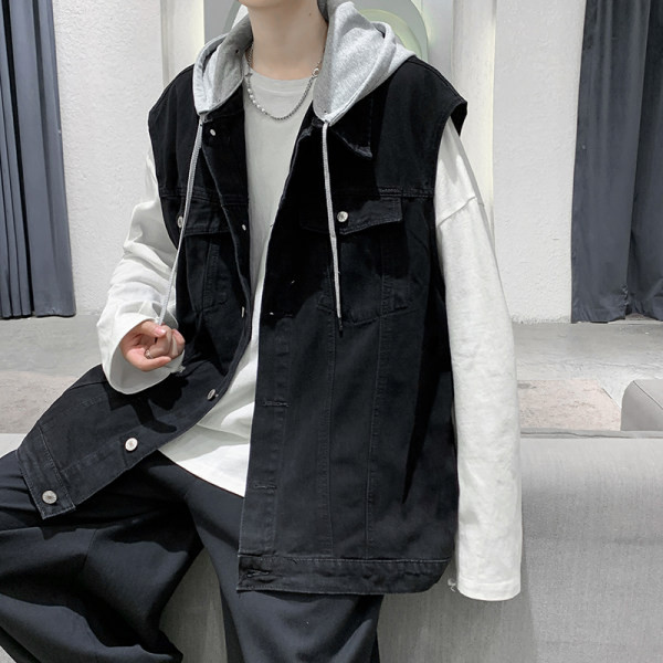 Vesta de denim pentru barbati cu gluga si cravate