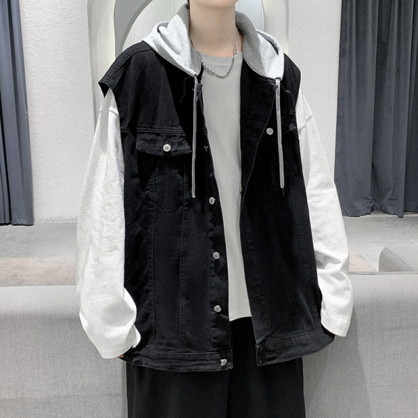 Vesta de denim pentru barbati cu gluga si cravate