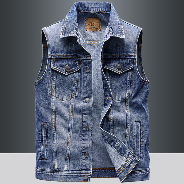 Muški traper prsluk s gumbima pogodan za svakodnevni život