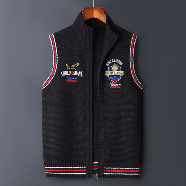 Vesta barbati tricotata cu broderie si fermoar